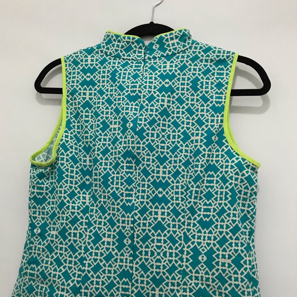 Eliza J. Women's Blue/White Printed Lime Green Trim Shift Zipper Dress Size 8 - Picture 4 of 7